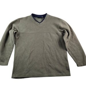 Trader Bay Fleece V Neck Shirt Men's LT Olive Green Pullover Long Sleeve